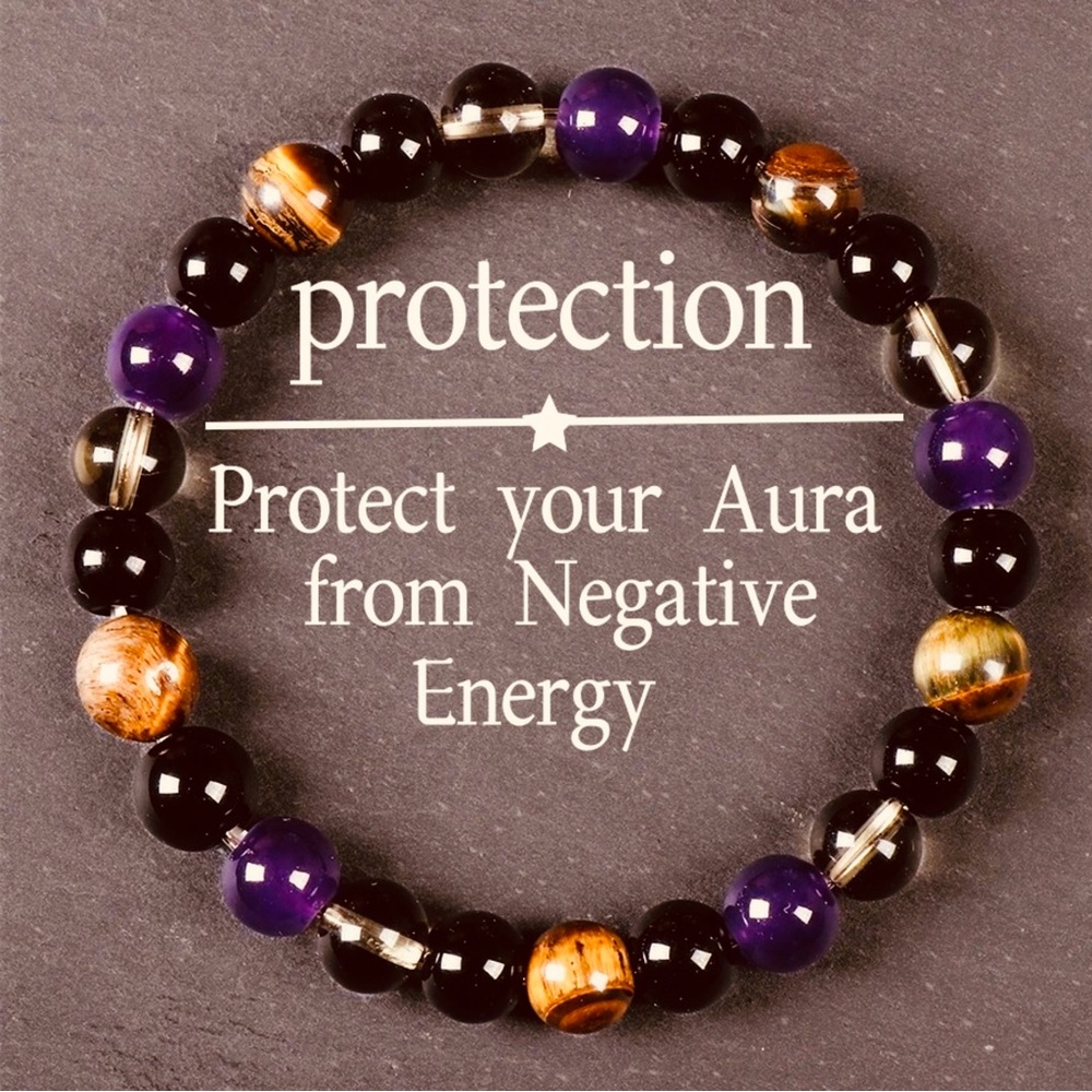 Natural Tiger Eye and Amethyst stretchy healing crystal bracelet Unisex.